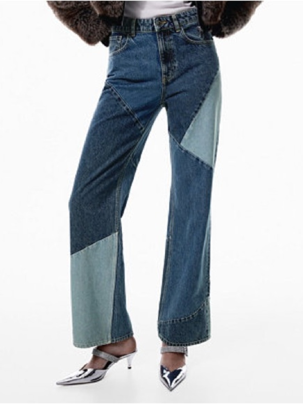 Mango Patchwork Two-Tone Blue Women's Jeans - Size 10